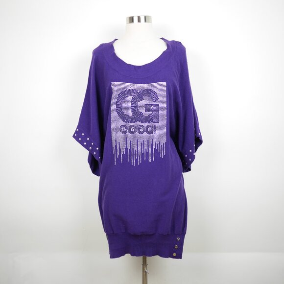 COOGI Dresses & Skirts - COGGI Women's L Purple short sleeve sweater dress loose fit jeweled logo stretch